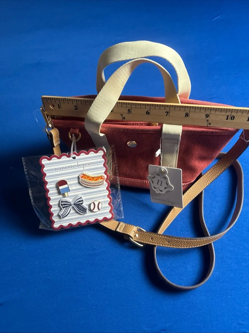 Nanette Lepore Rosina Satchel-Nantucket Red-Soft Beige Purse Cross Body New
